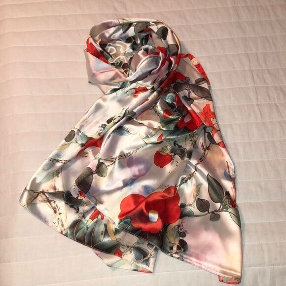 Large Vibrant Floral Polyester Scarf - Picture 1 of 11